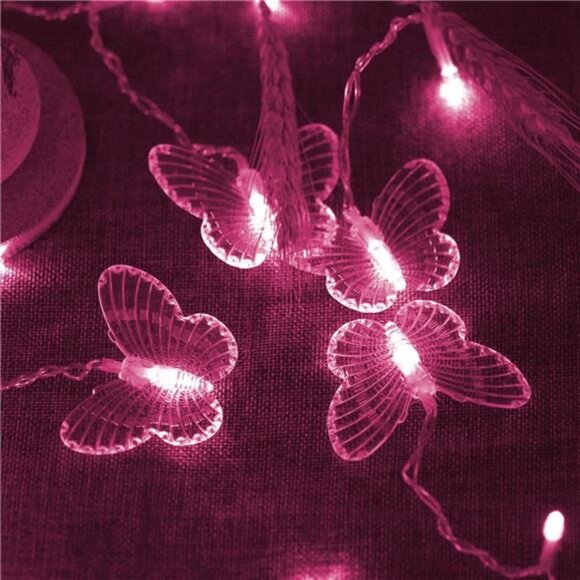 Butterfly Curtain Lights USB Fairy String LED 48 Lights Pink Room Party Wedding - Picture 5 of 8